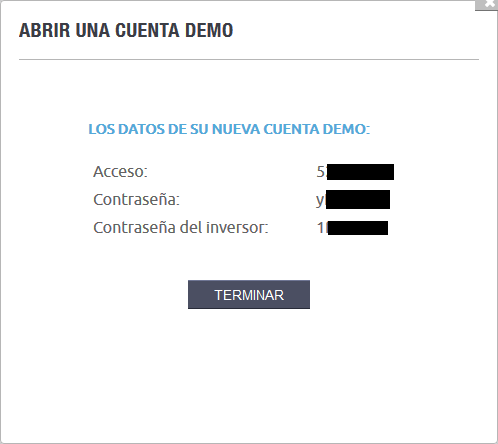 Datos cuenta demo Itrader.
