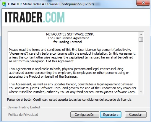 Instalación mt4 itrader