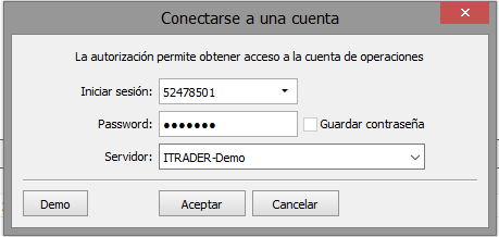 Ventana conexion cuenta Webtrader Itrader