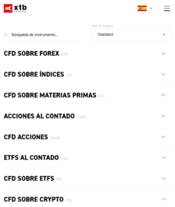 activos disponibles xtb