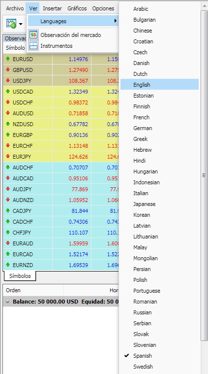 cambio idioma Webtrader Itrader