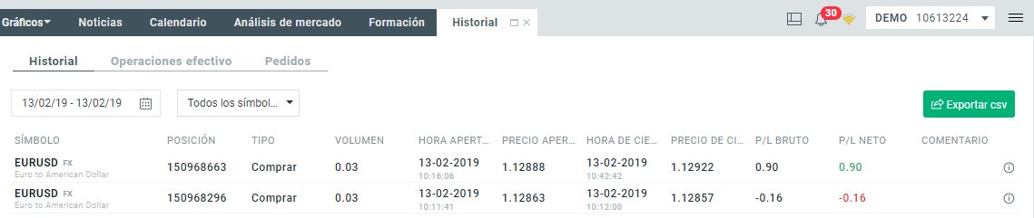 historial operaciones xtb