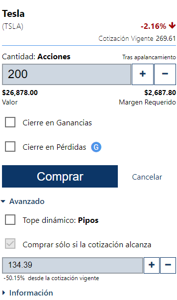 Comprar sólo si la cotización alcanza CFD