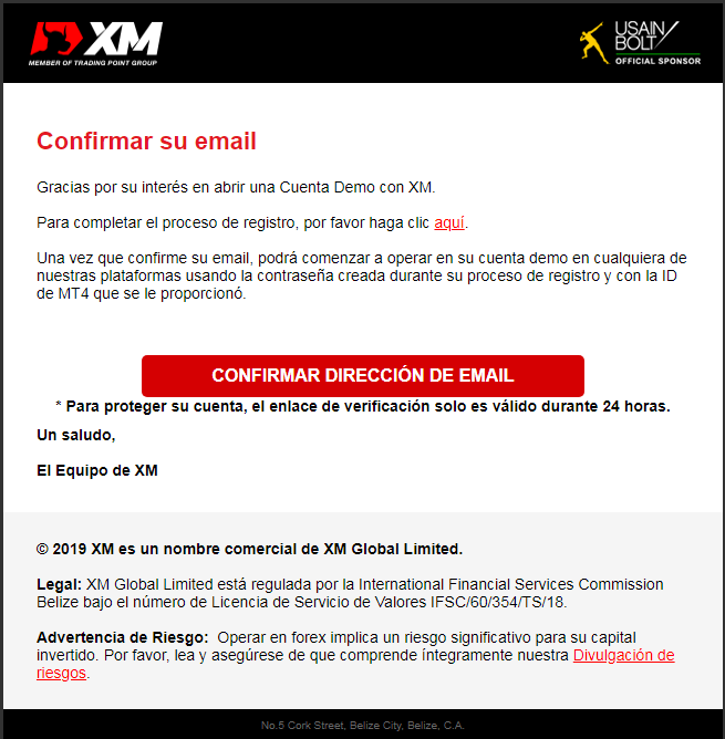 confirmación correo xm