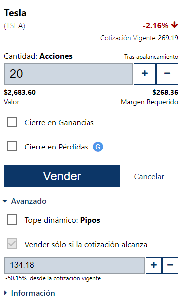 Vender sólo si la cotización alcanza CFD