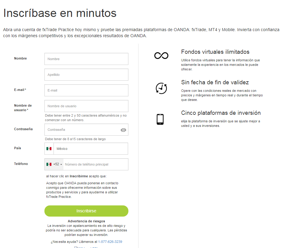 formulario inscripción oanda