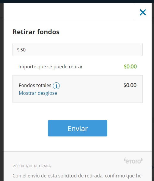 boton retirar fondos etoro