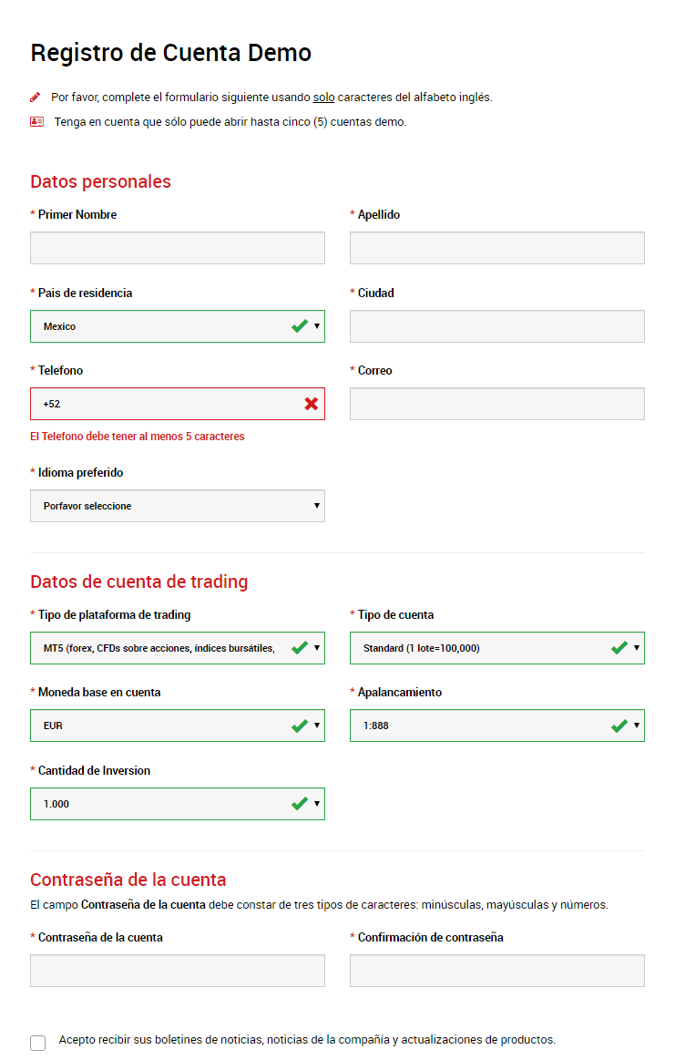 formulario cuenta demo xm