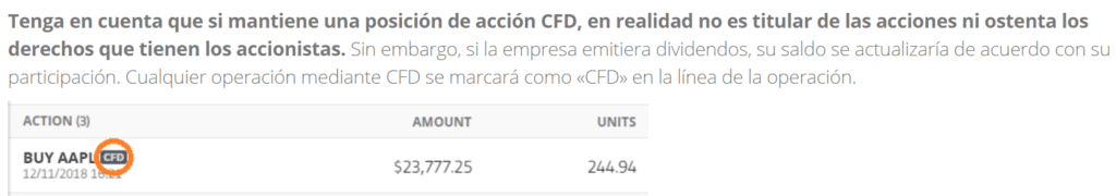 CFD dividendo accion etoro