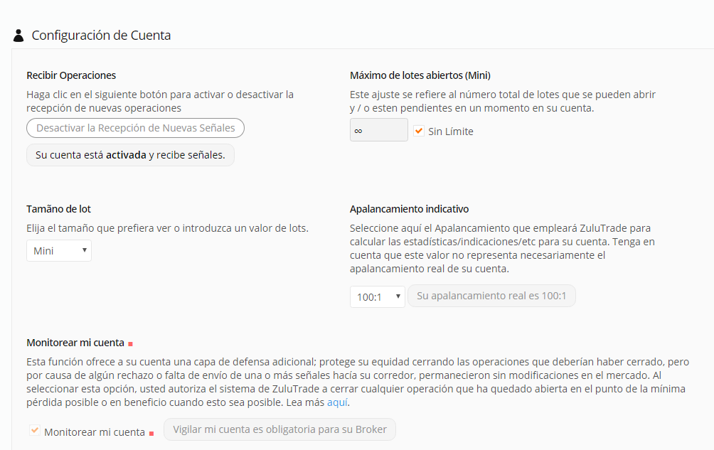 configuración de la cuenta zulutrade 1