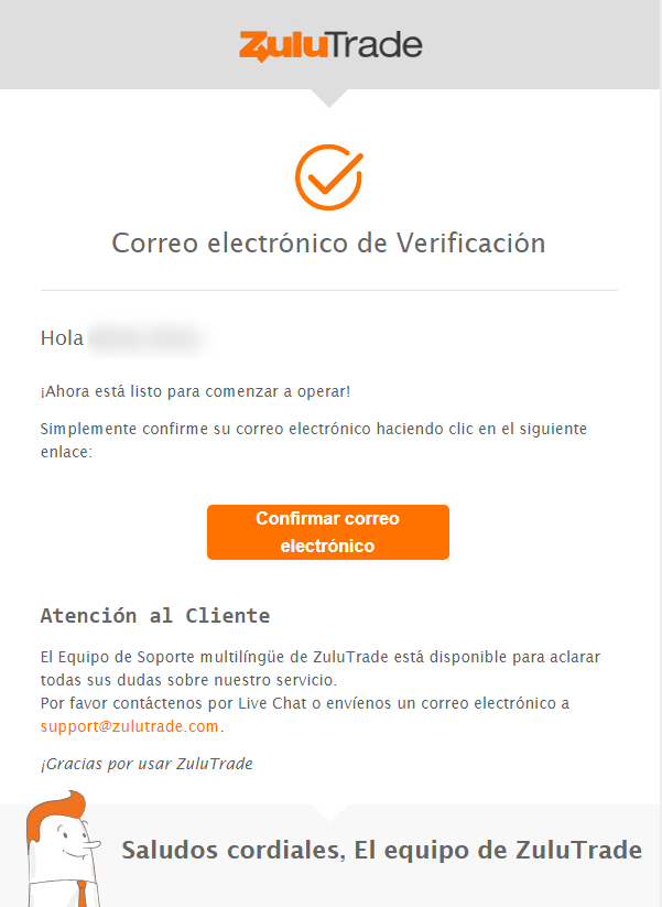 correo de confirmación de cuenta zulutrade