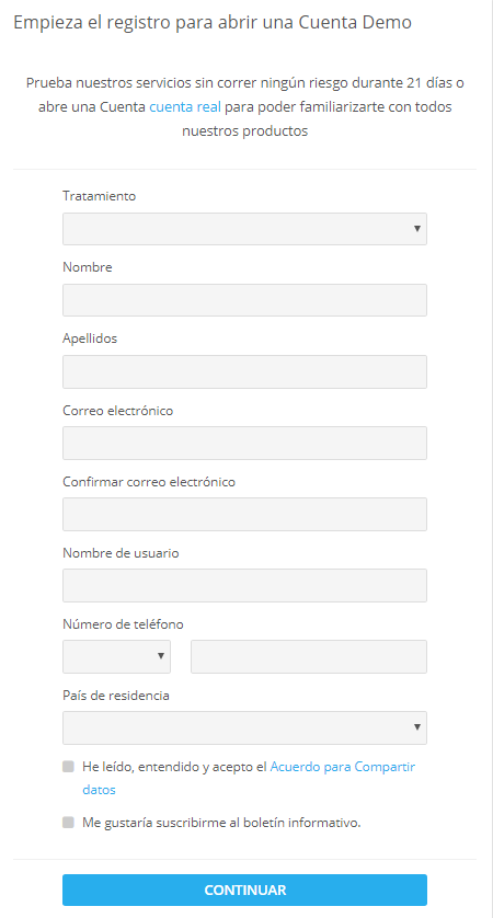 formulario cuenta demo ayondo