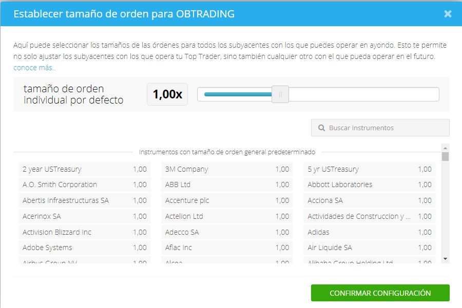 tamaño de pedido del constructor de carteras de ayondo