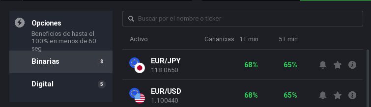 Activos binarios horario nocturno