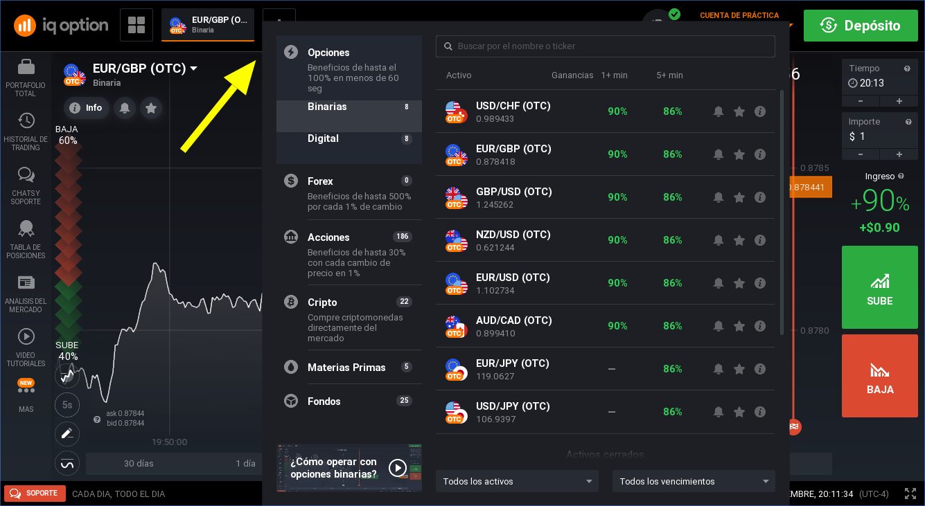 Botón de activos disponibles
