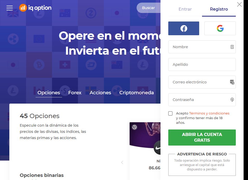 Ingreso y registro IQ option
