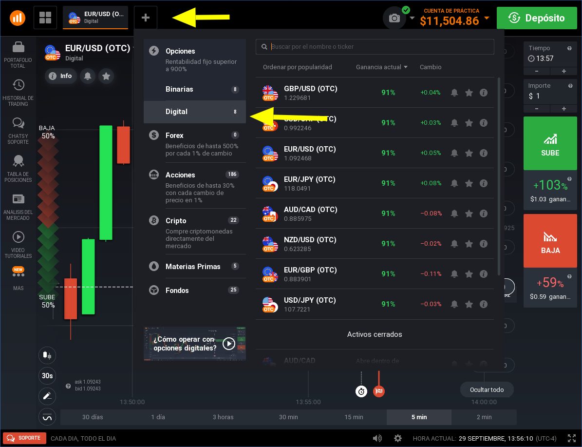 Opciones digitales plataforma IQ option