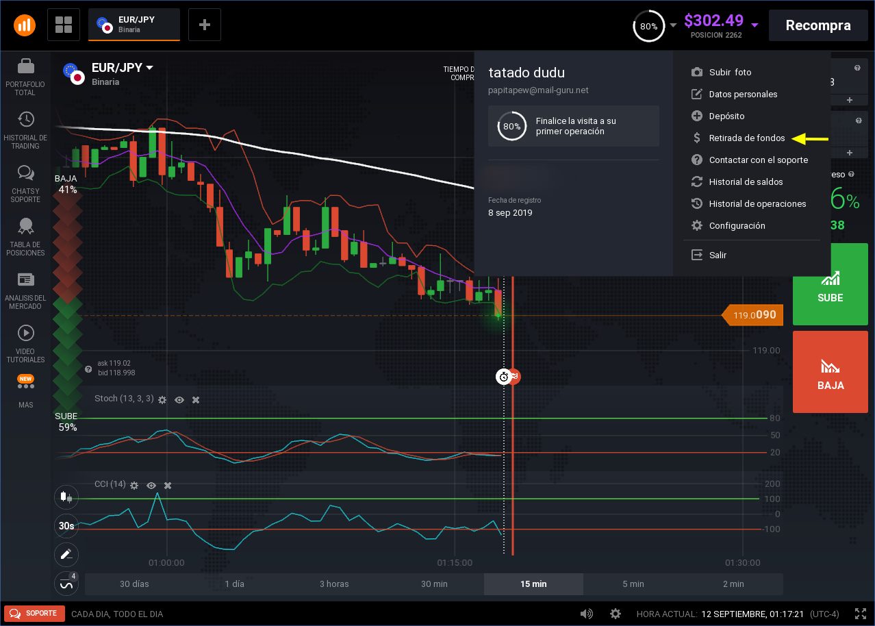 Retiro en la plataforma Iqoption