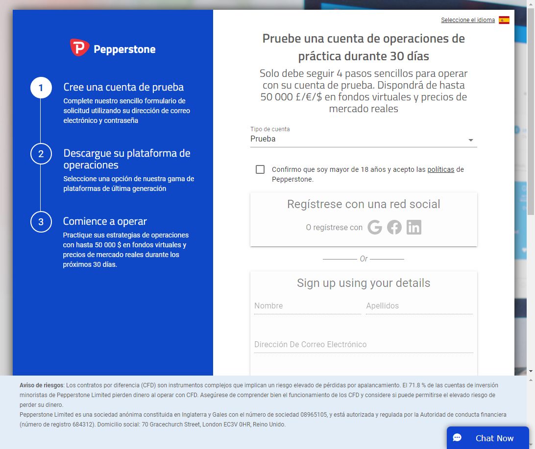 Formulario cuenta demo pepperstone