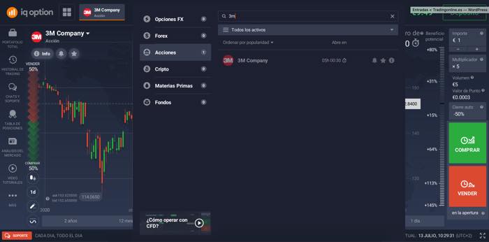 como comprar acciones 3m iq option