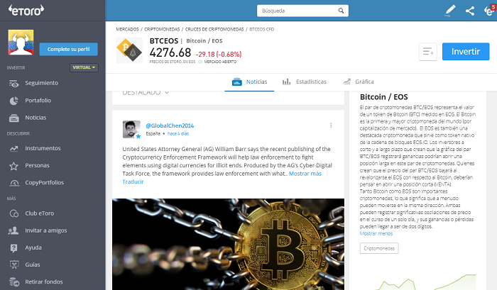 Cruce criptomonedas BTCEOS