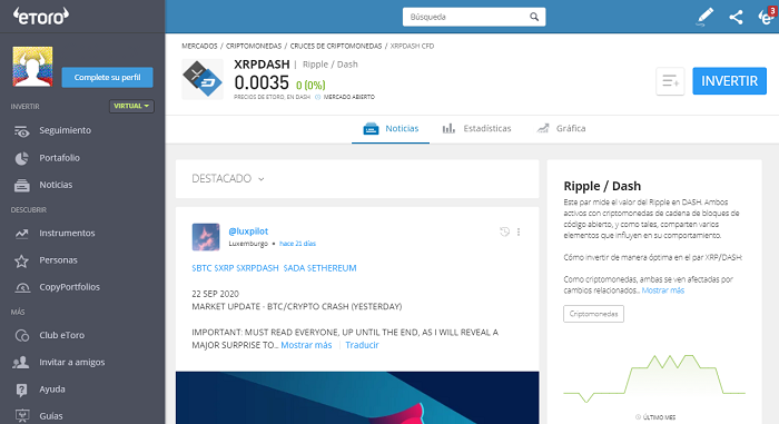 Cruce criptomonedas XRPDASH