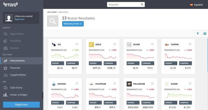 invertir commodities etoro menu