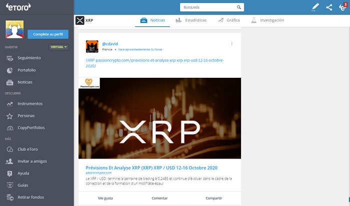 Previsión o pronósticos Ripple en eToro