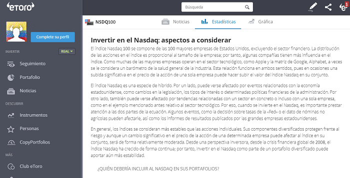 índice Nasdaq eToro