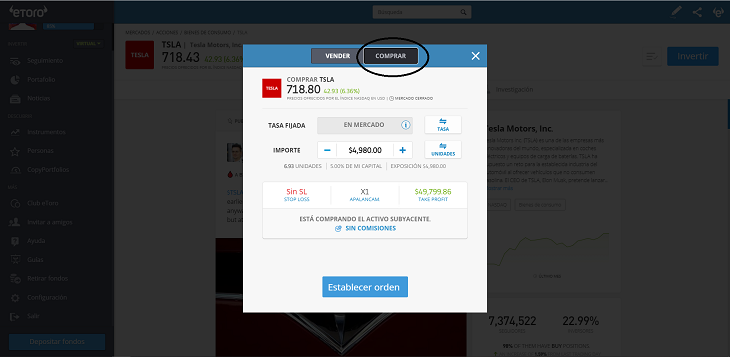 comprar tesla sin comisiones