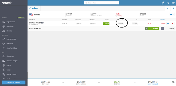 modificando SL eToro
