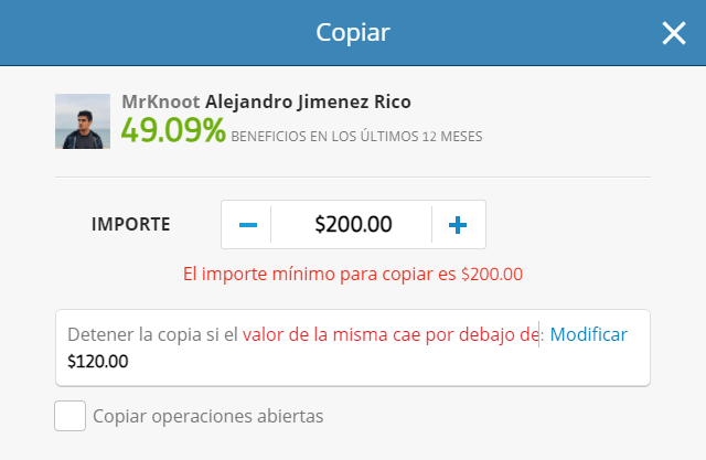 importe mínimo copia