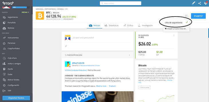 operar bitcoin etoro seguimiento