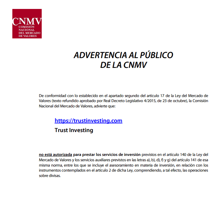 advertencia cnmv trust investing