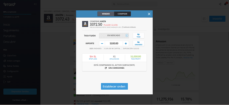 operar amazon con etoro