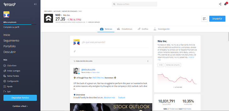 perfil NIO etoro