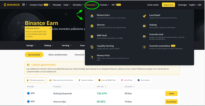 Binance Earn o ganancias