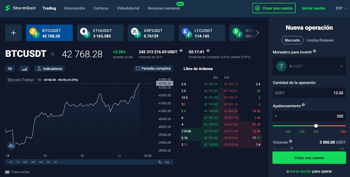 apariencia Exchange StormGain