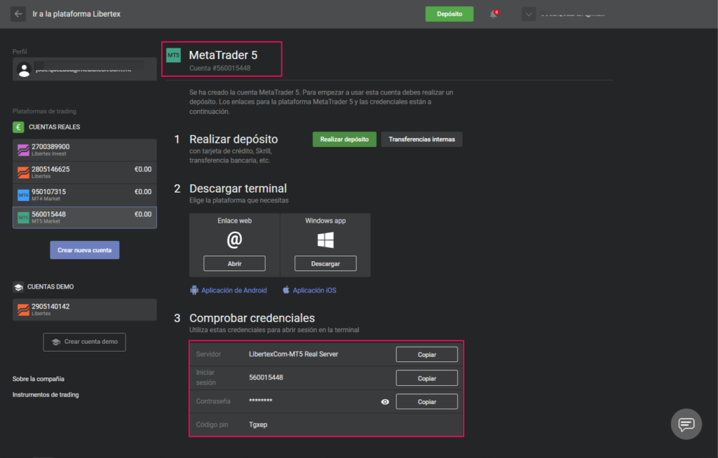 Libertex Metatrader 5 credenciales